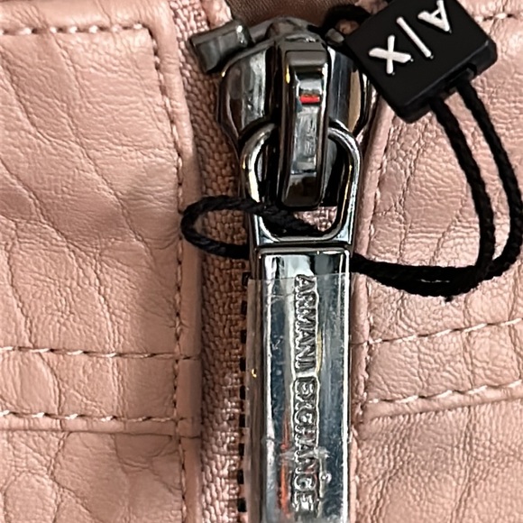 New Armani Exchange Mauve Pink Vegan Snakeskin Embossed Leather Zip Mini Skirt - Picture 9 of 10